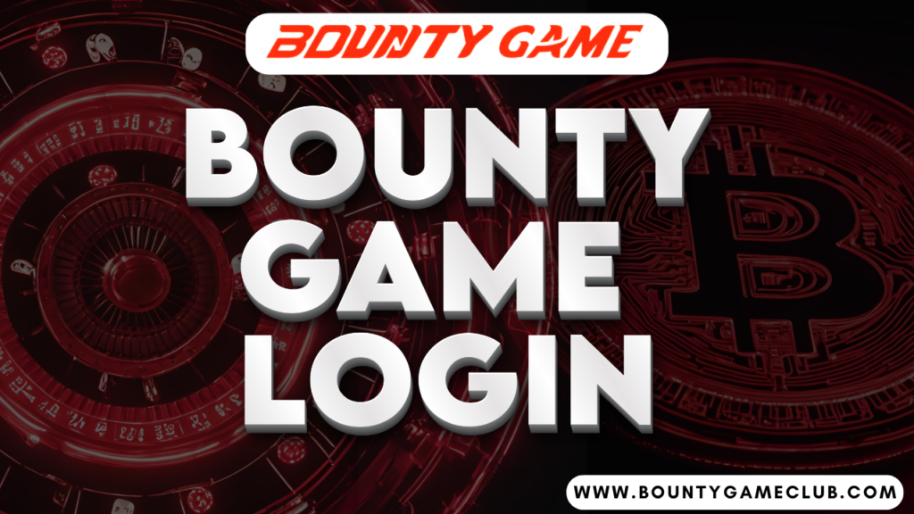 Promotional banner for 'Bounty Game Login' with a casino and Bitcoin motif, highlighting the website www.bountygameclub.com